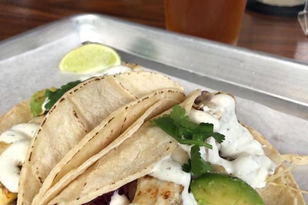 Living Foods Kauai taco plate and beer